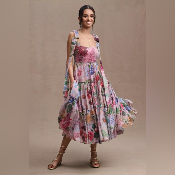 Anthropologie Dresses & Skirts - New Anthropologie BHLDN Isabella Tiered Square-Neck A-Line Midi Dress Size 14